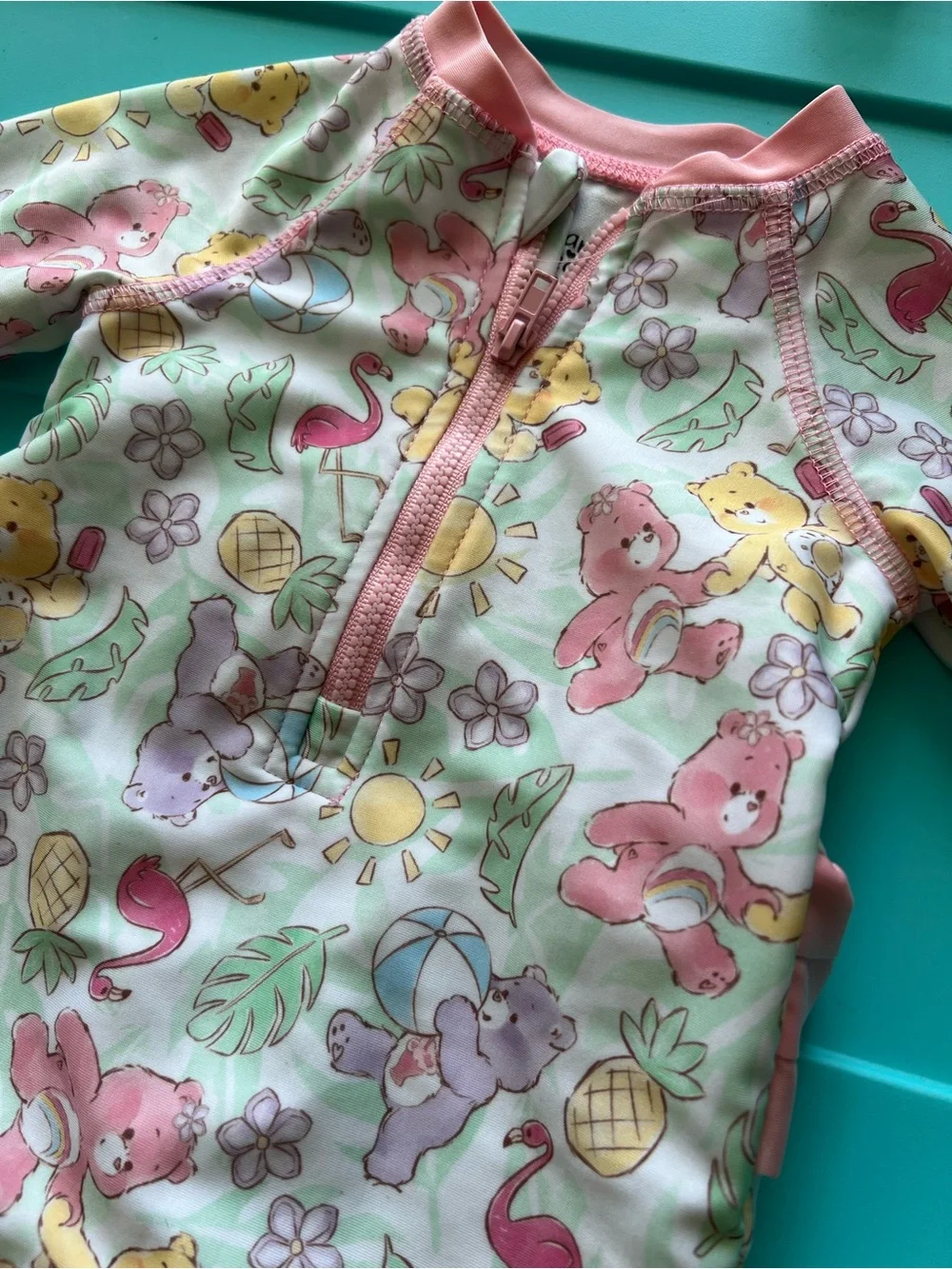 Care Bears Pastel Pink & Mint Long-Sleeve Rashguard Swimsuit